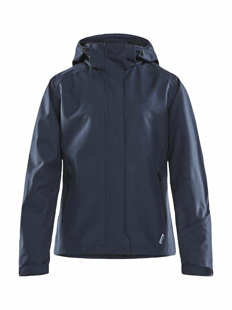 Craft MOUNTAIN Jacket | Damen Winterjacke L | Dark Navy Melange | Wind- und Wasserdicht | Hoher Kragen und abnehmbare Kapuze | Regenjacke Damen wasserdicht | Skijacke Damen | Wanderjacke Damen