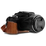 MegaGear MG1534 Nikon Coolpix P1000 Ever Ready Leder Kamera Halbtasche mit Trageriemen - Dunkelbraun