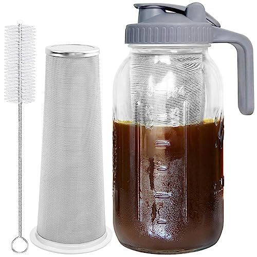 Ranber Cold-Brew-Kaffeemaschine, 64-Unzen-Cold-Brew- mit Edelstahl-Super-Dense-Filter für Iced Brew-Kaffee, Eiskaffee, Cold-Brew-Glasfilter, Eistee-B