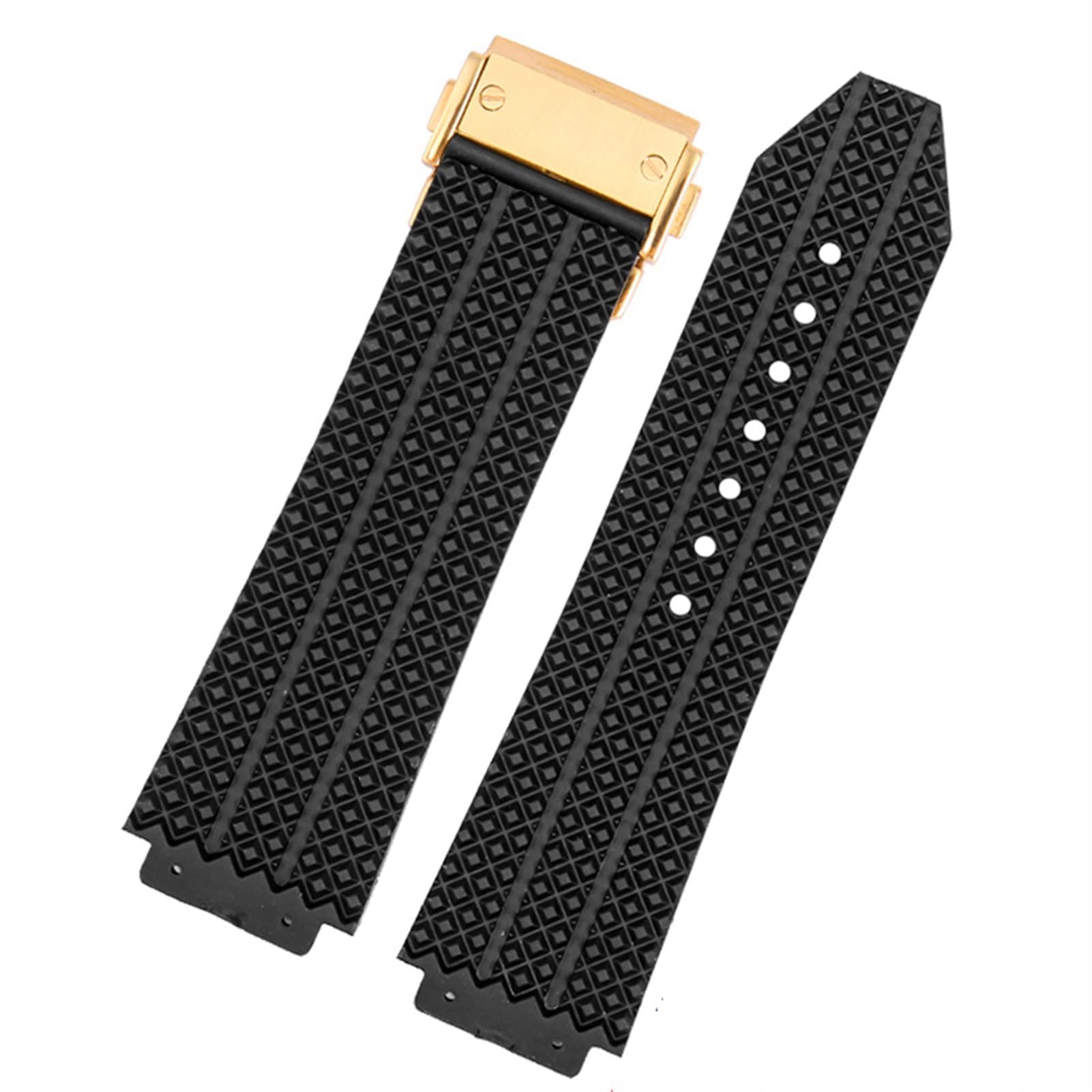 SCRUBY Uhrenarmband für Hublot Big Bang Silikon-Uhrenarmband, 26 mm x 19 mm, 25 mm x 17 mm, wasserdicht, Gummi-Uhrenarmband(2 Black-gold,25-17mm)