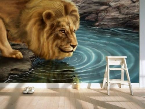 Tiere Löwen Flüsse 3D Tapete Poster Restaurant Schlafzimmer Wohnzimmer Sofa TV Dekorative Wand-350cm×256cm