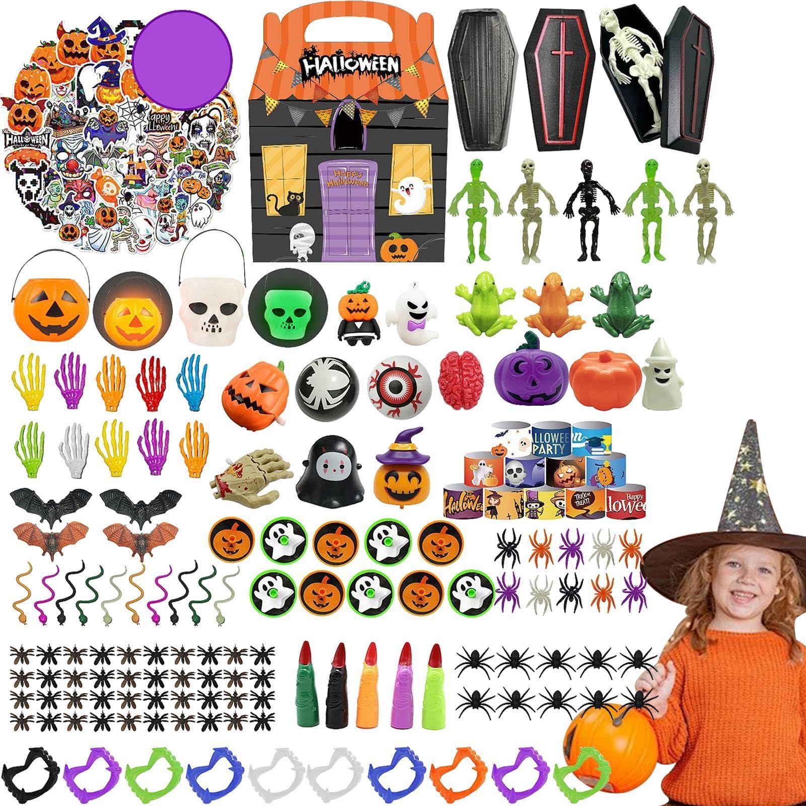 Halloween-Fidget-Spielzeug-Paket,Halloween-Sensory-Fidget-Spielzeug-Paket,200 Stück Fidget-Partygeschenke für Kinder | Halloween-Set, für Ostereierkorbfüller, Geschenktüten, -Füller, kleine Spielzeug-