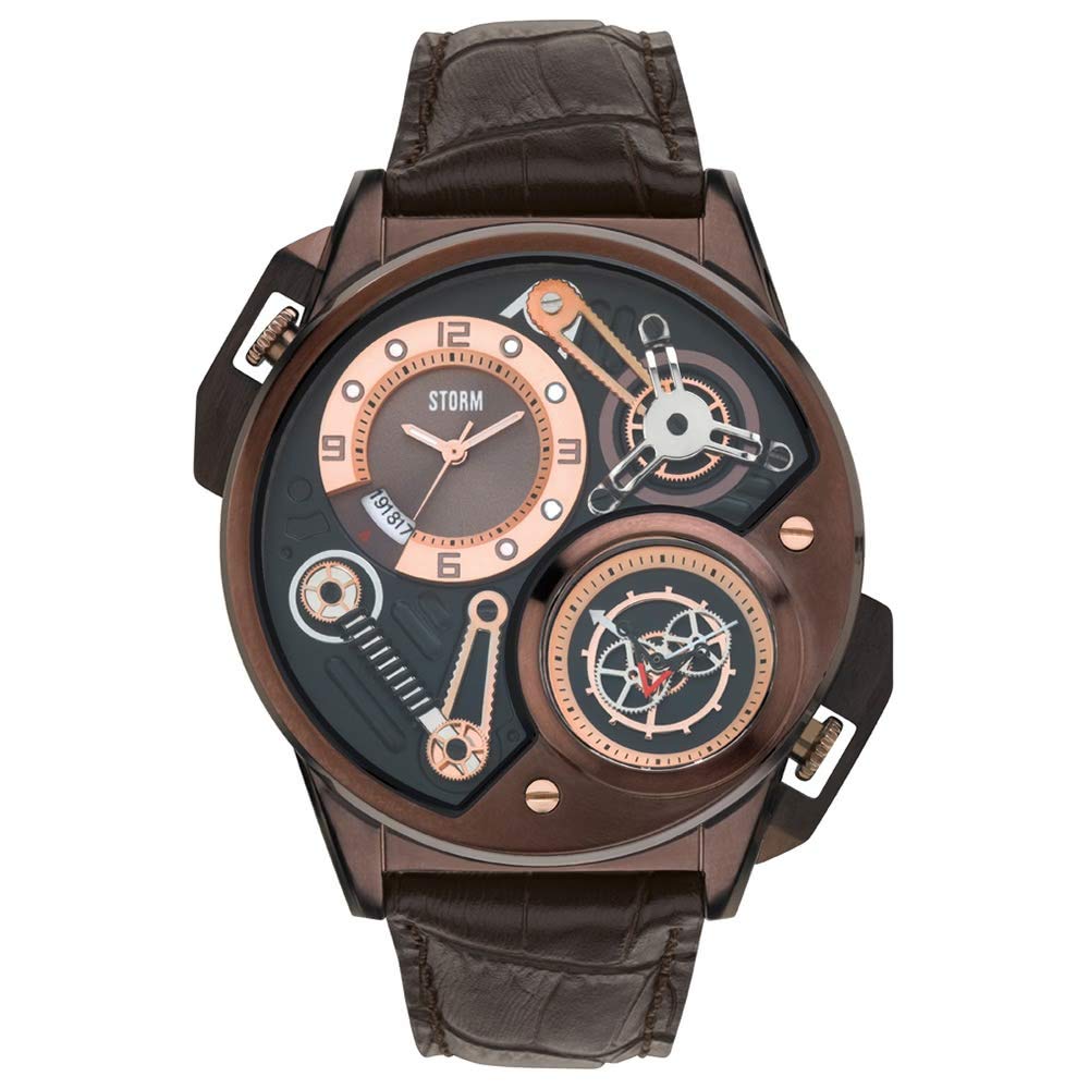 Storm Herren-Armbanduhr Dualtron LHR Brown Edelstahl Leder analog Quarz 47239/BR