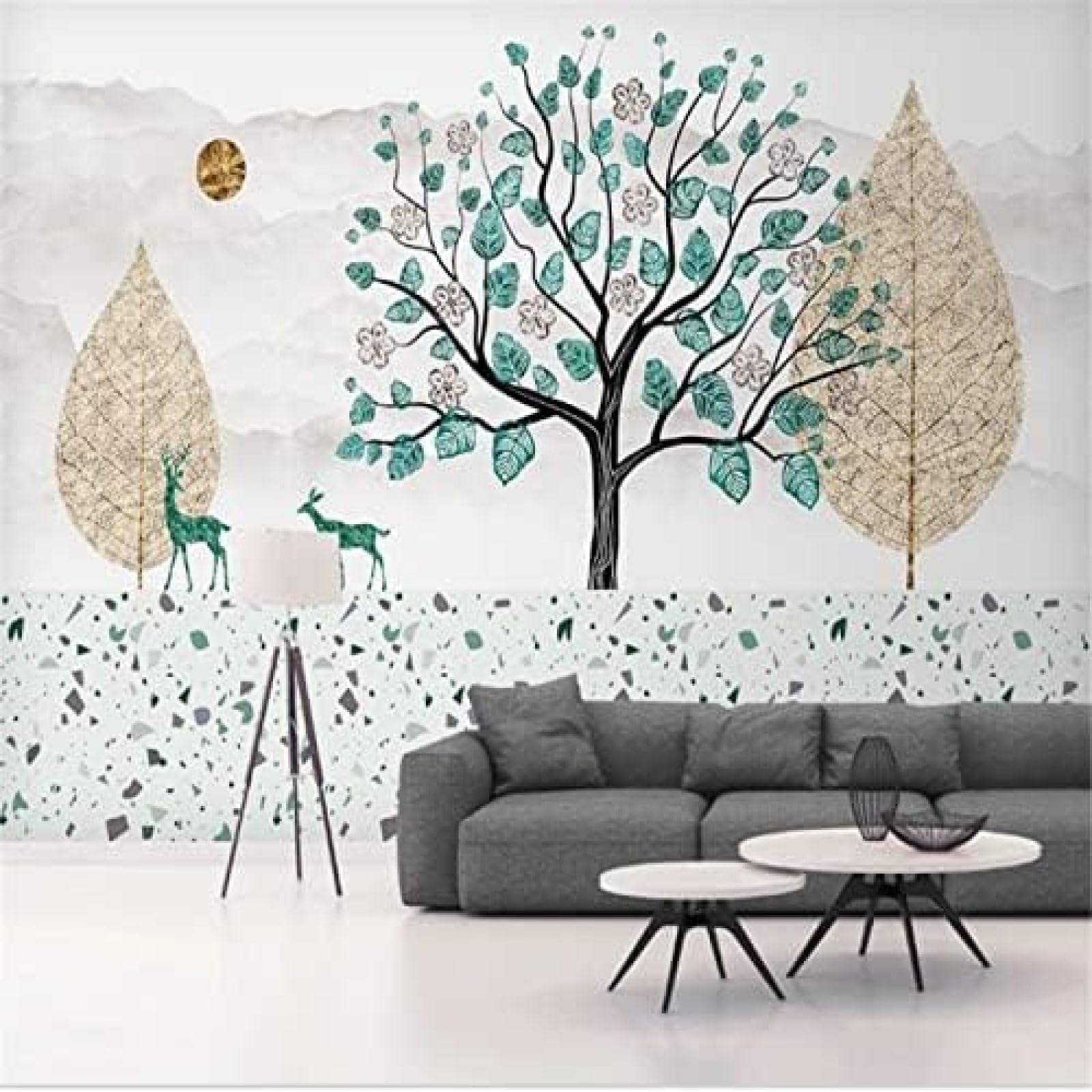 XLMING Einfaches Blattgold Baum Canyon Kinderzimmer 3D Tapete Wohnzimmer Sofa Schlafzimmer Esszimmer Home Dekoration Wand-430cm×300cm