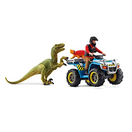 Schleich Spielzeug-Quad Dinosaurs, Flucht auf Quad vor Velociraptor (41466), (Set), Made in Europe