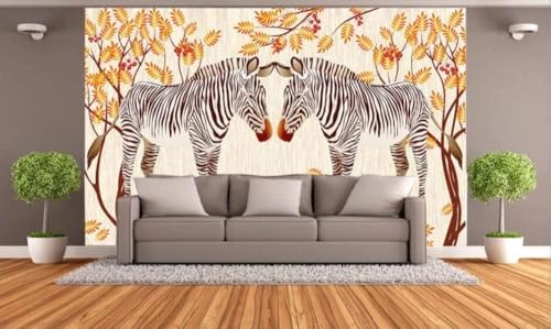 Süßes Paar Zebra Golden Leaf 3D Tapete Poster Restaurant Schlafzimmer Wohnzimmer Sofa TV Dekorative Wand-430cm×300cm