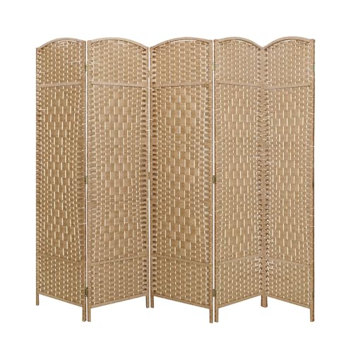 LW Collection Paravent Raumteiler Braun Rattan - Raumteiler 5 Paneele - Trennwand 170x200cm - Paravent Fertig