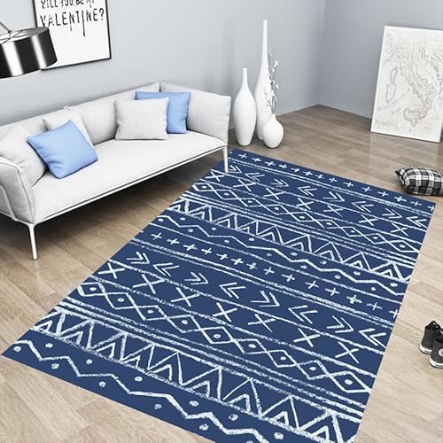 Gambo Teppich Blaue Geometrie Teppich Moderne Abstrakte Polyester,Für Wohnzimmer Schlafzimmer Esszimmer rutschfeste Weiche Teppich,Faltbar Küchenteppich,Pflegeleicht,80X120Cm