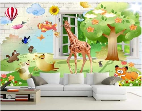 Cartoon Giraffe Pony Flugzeug Schmetterling 3D Tapete Poster Restaurant Schlafzimmer Wohnzimmer Sofa TV Dekorative Wand-200cm×140cm