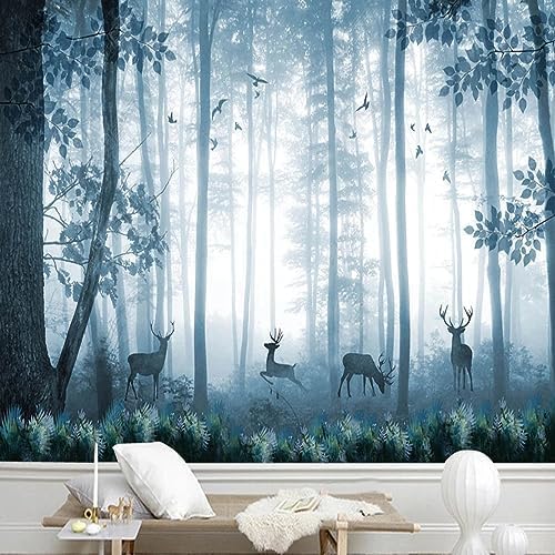 XLMING Handbemalte Blaue Wald-Elch-Wand 3D Tapete Home Dekoration Wohnzimmer Sofa Schlafzimmer Tv Hintergrund Wand-430cm×300cm