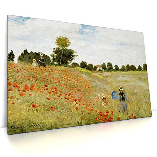 Mohnblumenfeld - Claude Monet - Leinwandbild - Mohnblumen, Wandbild Kunst Druck (70 x 50 cm, Leinwand auf Keilrahmen, Mohnblumenfeld)