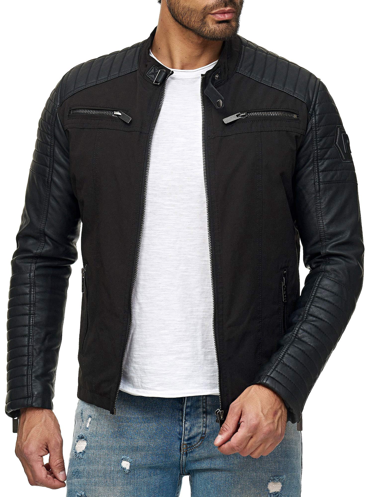 Herren Jacke Lederjacke Kunstleder Biker Übergangsjacke Schwarz S