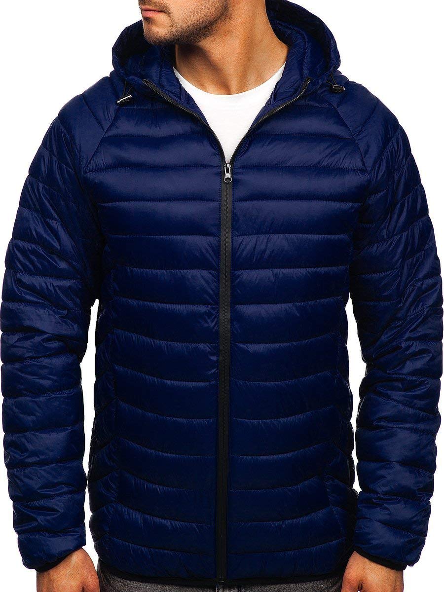 BOLF Herren Übergangsjacke Steppjacke mit Kapuze Daunenjacke Reißverschluss Sportjacke Zip Wärme Freizeit Outdoor Basic Casual Style J.STYLE 13021 Dunkelblau M [4D4]