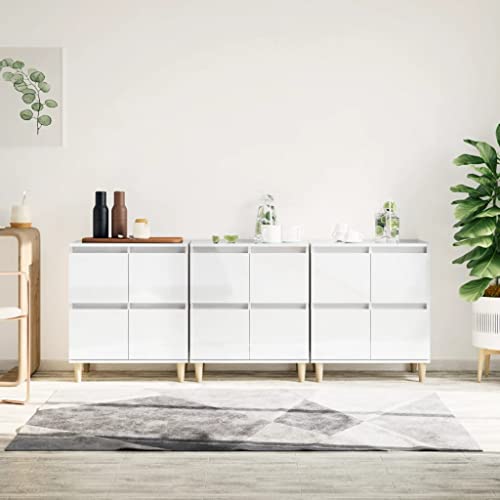 CCCINER Sideboards 3 Stk. Hochglanz-Weiß 60x35x70 cm Holzwerkstoff,Klassisches Sideboard mit viel Stauraum und zeitlosem Design für Wohnzimmer