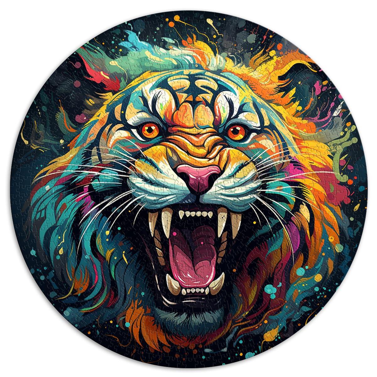 Puzzle | Puzzles Psychedelic Tiger Puzzle 1000 Teile 67,5 x 67,5 cm pädagogische Herausforderung Anspruchsvoll zu vervollständigen, aber lustig und humorvoll