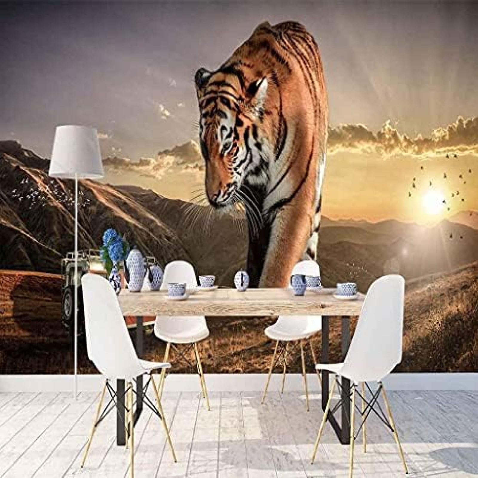 Sonnenuntergang Tier Tiger 3D Tapeten Wanddekoration Fototapete Sofas Wohnzimmer Wandbild Schlafzimmer-350cm×256cm