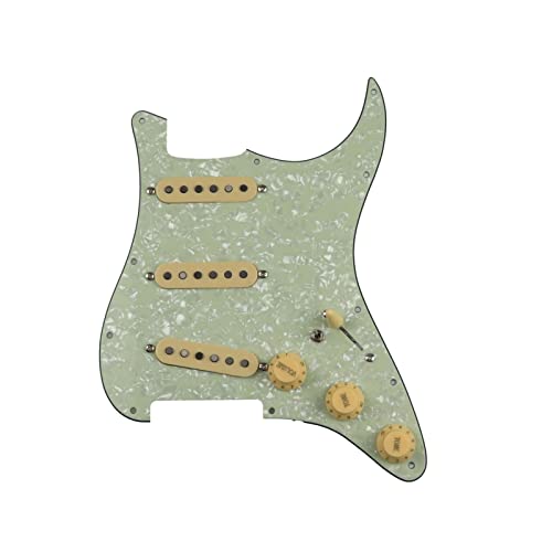 7-Wege voll beladenes vorverdrahtetes Schlagbrett für Strat-Gitarre SSS Alnico 5 Single Coil Tonabnehmer Geladenes Schlagbrett (Color : Green p)