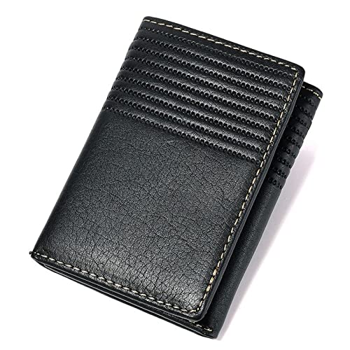 TREGOO Portemonnaie Herren Wallet männer Kurze echte echtes Leder tri-fold Tasche erster Schicht rindsleidasche (Color : Black)