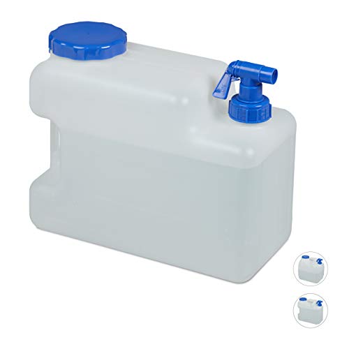Relaxdays Wasserkanister mit Hahn, Weithals Schraubdeckel, Trinkwasserkanister Camping, 12L, Kunststoff, BPA-frei, weiß