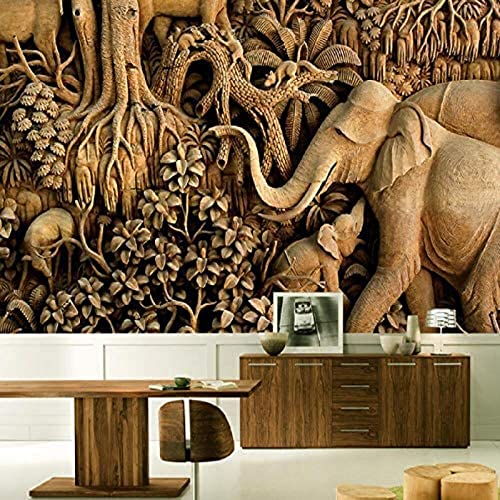 3D Tapete Wandbild Holz geschnitzt Thai Sofa Tapete Thai 3 Relief Elefant Hintergrundbild In Thailand 3D Tapete Vlies Effekt Tv Die Fototapete Wandbild Wohnzimmer Schlafzimmer-350cm×256cm