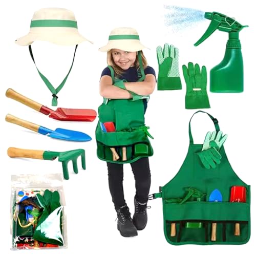 Zkydhbd Kinder Gartenwerkzeug Set Mit Schaufel Rechen Schürze 7-teilig Für Kinder Zum Spielen Gartenwerkzeug ArborDay Rollenspiel Kostüm