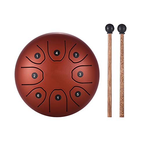 Btuty 5,5 Zoll Mini 8 Tone Stahl Tongue Drum C Key Percussion Instrument Hand Pan Drum with Drum Mallets Carry Bag