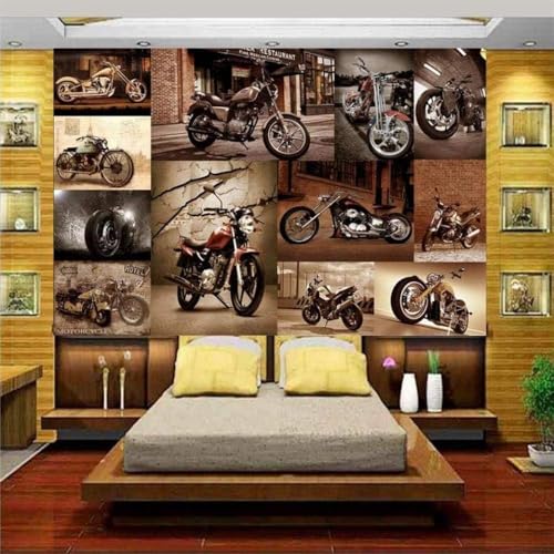 Oldtimer-Motorrad 3D Tapete Poster Restaurant Schlafzimmer Wohnzimmer Sofa TV Dekorative Wand-200cm×140cm