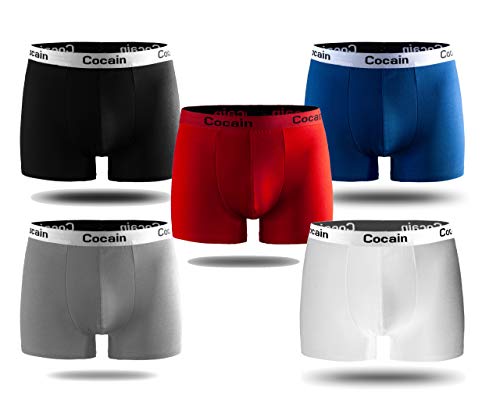 Cocain underwear 5 Stück modische Boxershorts Marke Gr. XL Farben gemischt schwarz blau rot grau Weiss Boxershorts Herren Unterhosen Boxers Herren Boxershorts Men Shorts Herren t Shirts männer