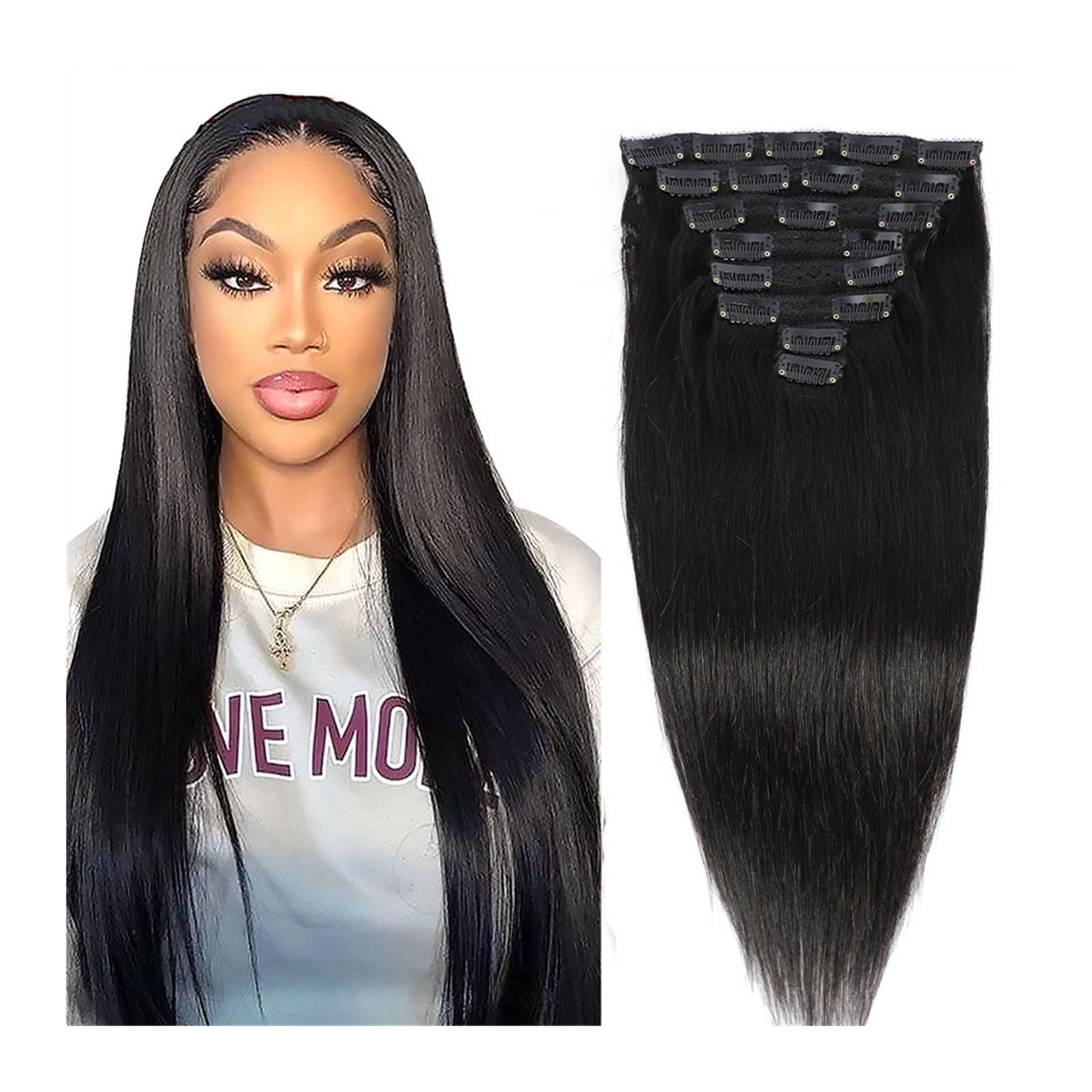 Clip-in-Haarverlängerungen 8" - 26" Haar, gerade Clip-in-Haarverlängerungen, echtes Remy, dickes, natürliches schwarzes brasilianisches Remy-Echthaar, 8 Stück, 120 Gramm pro Set Clip-in-Haarverlängeru