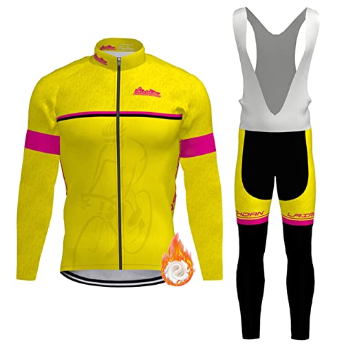 Fahrradbekleidung Männer Langarm Winter|Radsportanzug Herren Radtrikot Thermo Fleece,Fahrradtrikot Jersey und Trägerhose mit 9D Gel Sitzpolster,Bekleidung Cycling Atmungsaktiv Schnell Trocknen(3,L)