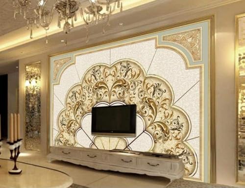 Vintage Gold Floral 3D Tapete Poster Restaurant Schlafzimmer Wohnzimmer Sofa TV Dekorative Wand-200cm×140cm