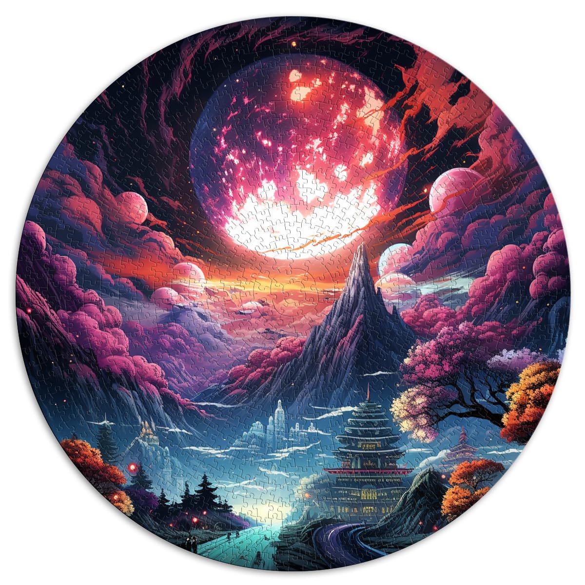 Puzzle zum Verschenken, Fantasy-Japan, 1000-teiliges Puzzle für Erwachsene, 67,5 x 67,5 cm, lustige Puzzlespiele mit vollständig ineinander greifenden und zufällig geformten Teilen