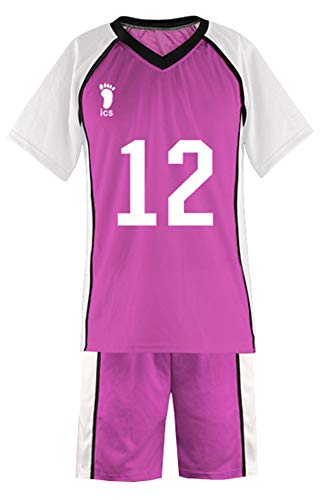 QYIFIRST Shiratorizawa Academy Volleyball Club Taichi Kawanishi No.12 Jersey Set T-Shirt Shorts Suit Cosplay Kostüm Lila M