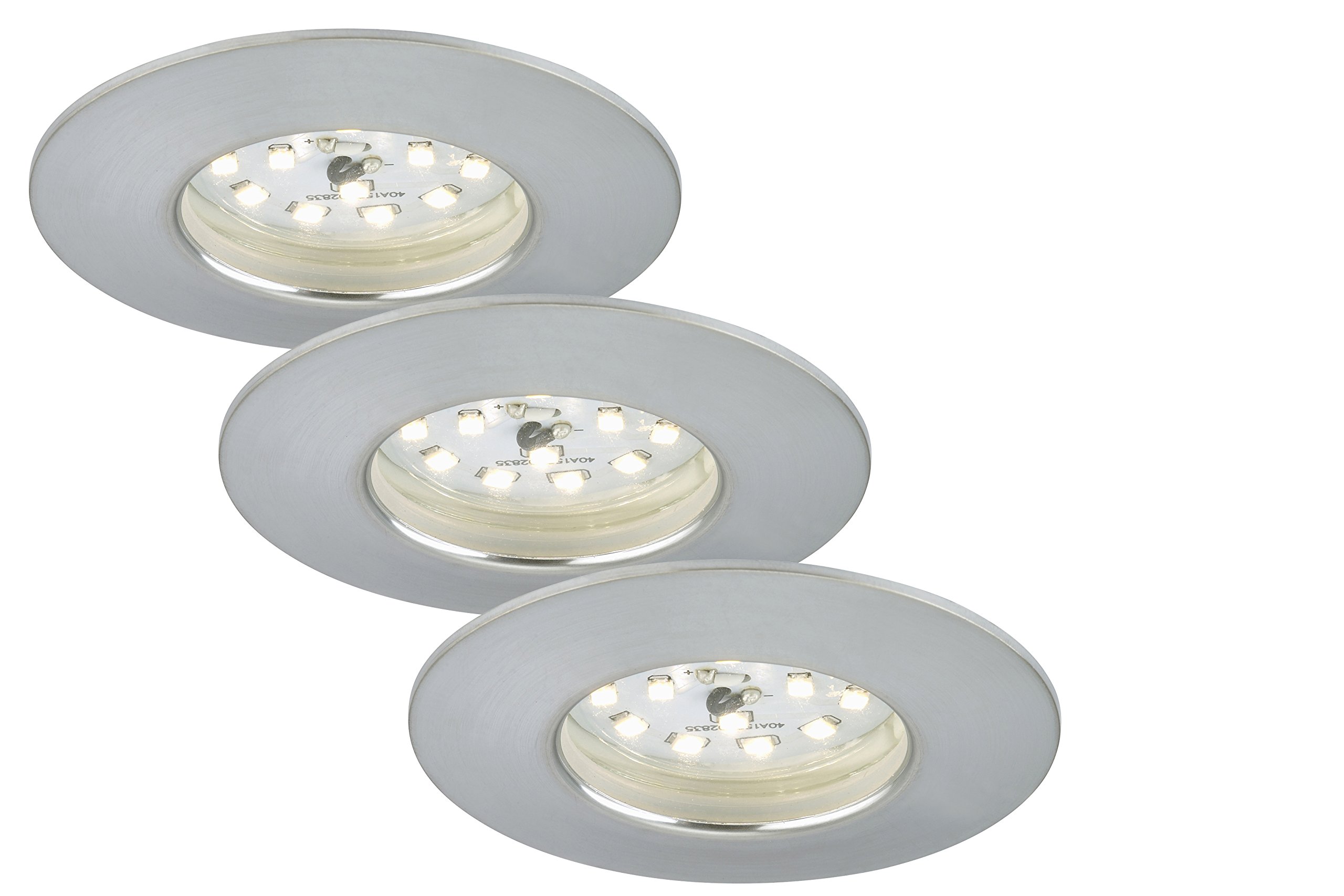 Briloner Leuchten 7231-039 LED Einbauleuchte, dimmbar, Strahler, Spots, Deckenstrahler, LED Einbaustrahler 230v, 5,5W, 470 Lumen, Badezimmer geeignet IP44, energiesparend, 3er-Set, rund, aluminium