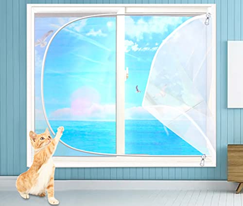 XWanitd Katzensicherheits-Fensterschutz, Mückenschutz, Balkonnetze, kratzfest, Katzennetz, selbstklebend, Fensternetz, DIY-Größe, Reißverschluss (120 x 180 cm, Reißverschluss)