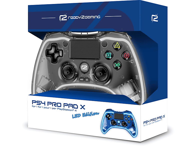 READY 2 GAMING Pro Pad X LED Editon Controller Transparent / Blau für PlayStation 4