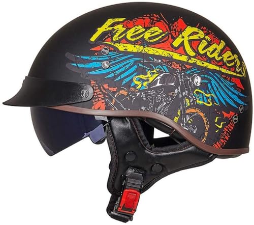 Halbhelme Jethelme Brain - Cap Cruiser Chopper Scooter Pilot Jet Helm DOT+ECE Zertifizierte Persönlichkeit Retro Harley Motorradhelm,C-XXL=（63~64cm）