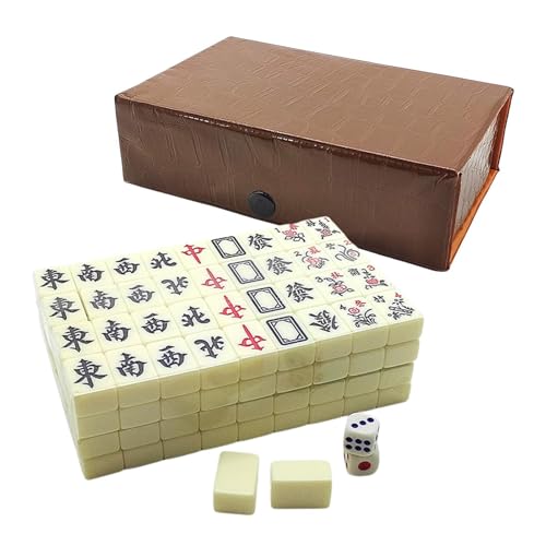 Aizuoni Mahjong Spiel, majongsteine Spiel, Chinesische Mah-Jongg-Sets, Professionelles Mahjong-Set mit 144 Steinen, Travel Mah Jong Set 2 Reserve-Mahjong-Kacheln + 2 Würfel für Partyspiele