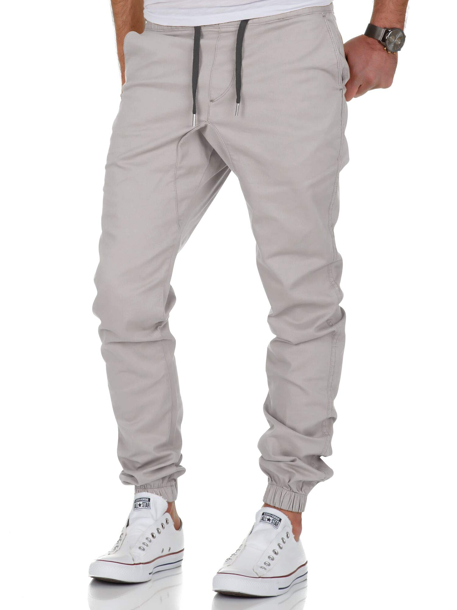 Amaci&Sons Herren Stretch Jogger Basic Chino Jeans Hose Cargo 7002 Hellgrau W38