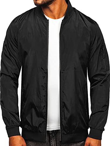 BOLF Herren Übergangsjacke Steppjacke Daunen-Optik Casual Elegant Leichte Frühlings Jacket Moderne Männer Jacke W3908 Schwarz-Grau L [4D4]