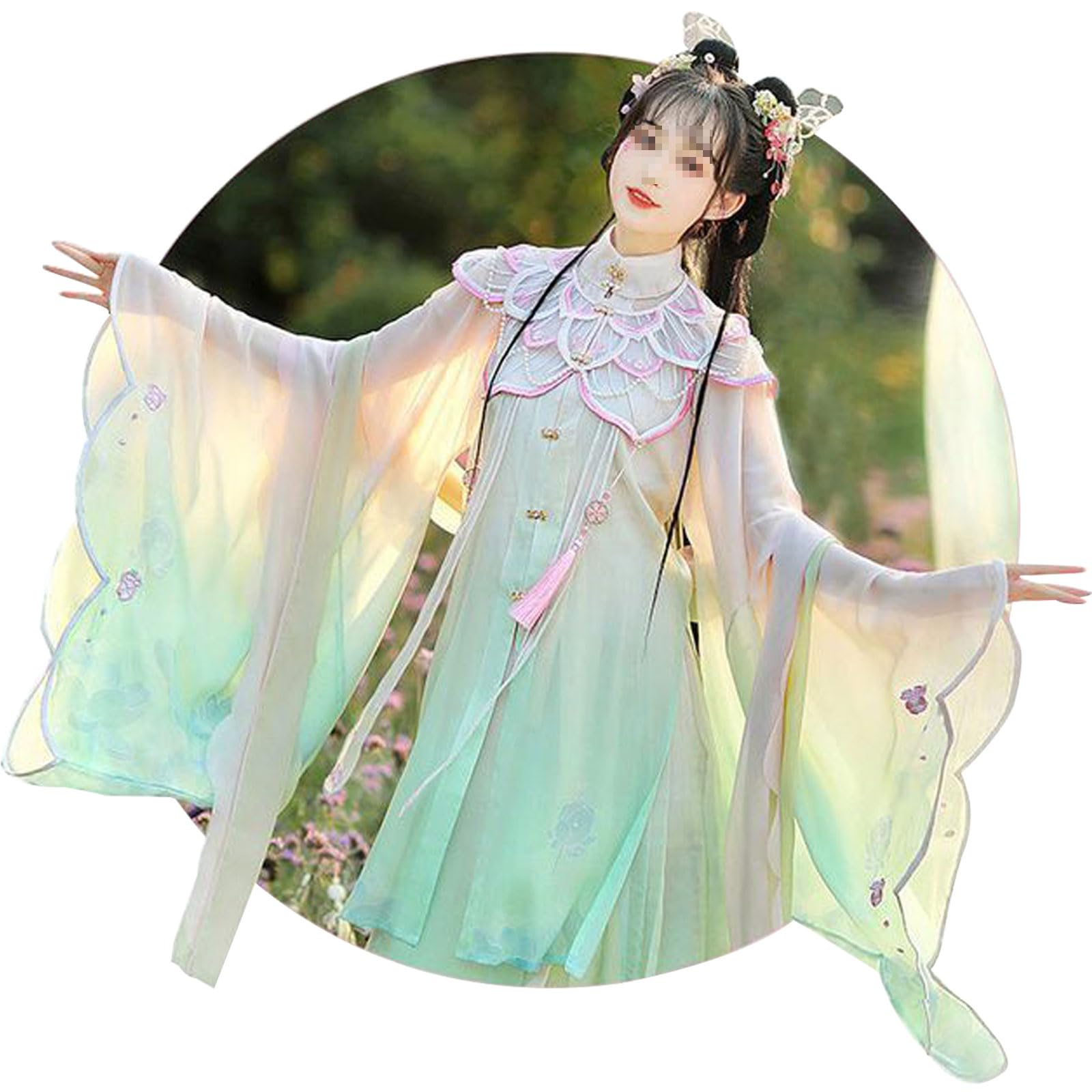 Chinesisches Hanfu Kleid Damen Elegant Set Antik Stil Rock Pferdnudel, XL=169-172cm,Green