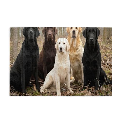 Labrador Retriever Hunde Schwarz Gold Weiß Braun, Puzzles 1000 Teile Holzpuzzle Spielzeug Familienspiel Wanddekoration