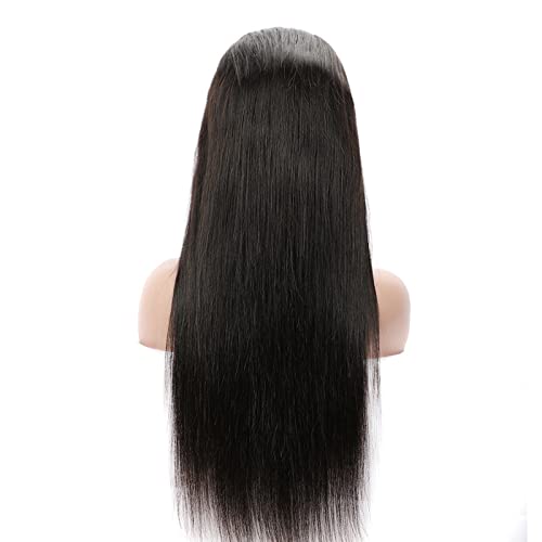 Perücken 10-30 Zoll langes glattes lockiges Haar Spitzenkopfbedeckung 13 * 4CM transparentes Netz plus Bandage kann die Echthaar-Perückenkopfbedeckung schweben lassen Damenperücke(Color:Straight hair,