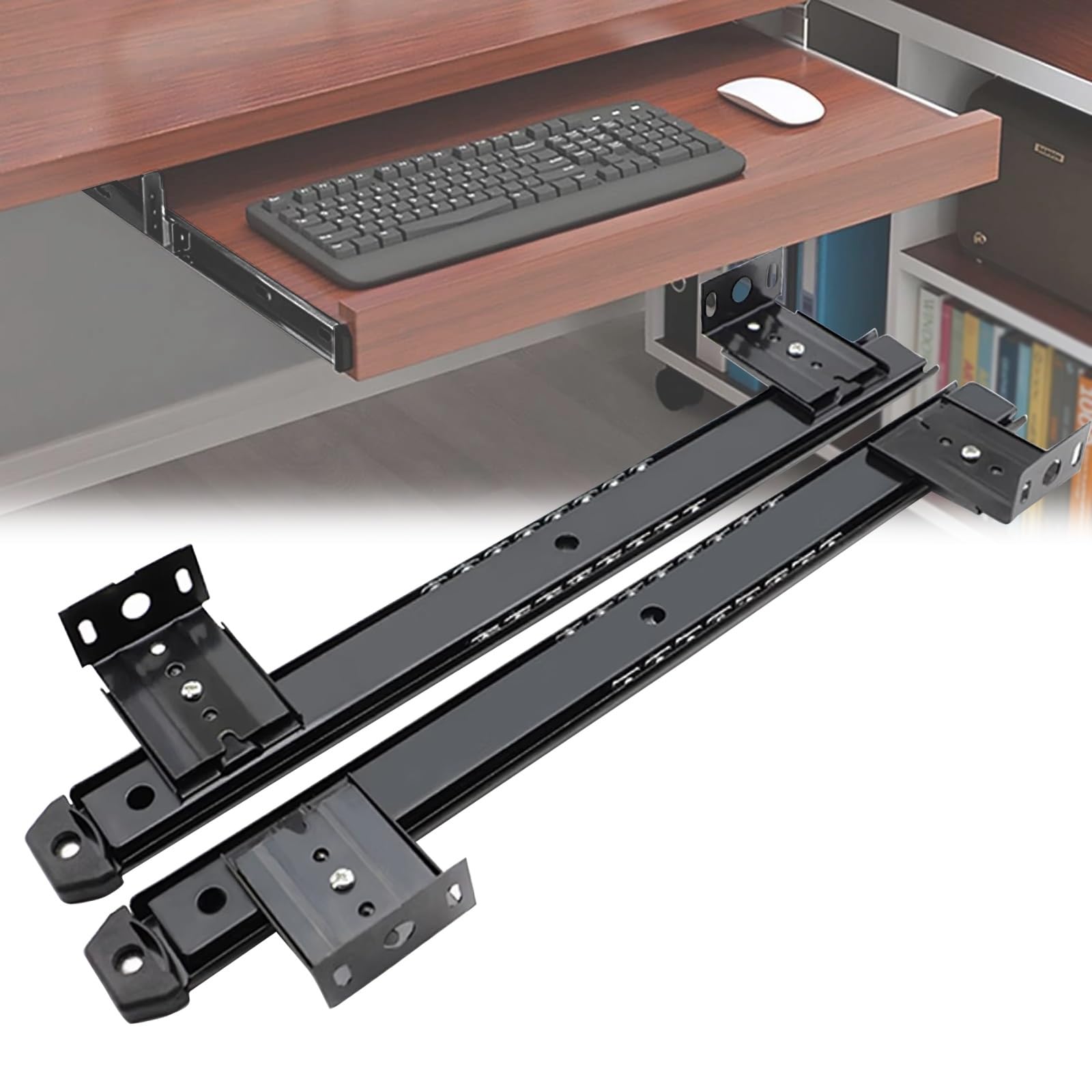 Tastaturauszug Schienen Schubladenführung Höhenverstellbar - 1 Paar Küchen Schubladenauszüge 350mm, Auszug Gesamtlänge Offen 570mm, Für Untertisch-Montage Schublade/Tastaturablage