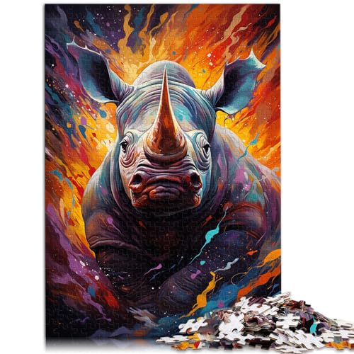 Puzzle mit Tierzeichnung, Nashorn, Puzzle 1000 Teile, Holzpuzzle, Familienspiel, Stressabbau, schwieriges Herausforderungspuzzle, 1000 Teile (50 x 75 cm)