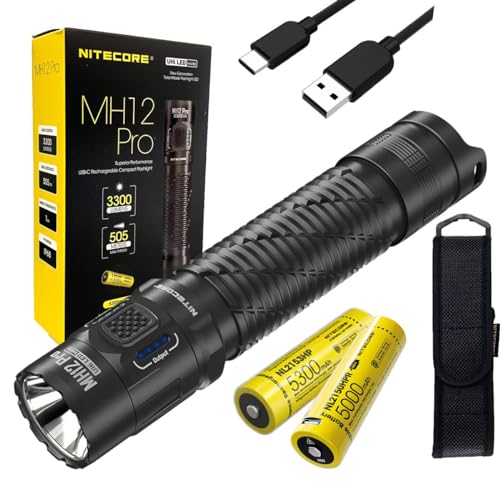 Nitecore MH12 PRO wiederaufladbare Taschenlampe, 3.200 Lumen, mit extra NL2150HPR Akku und Eco Sensa USB-C-Ladekabel