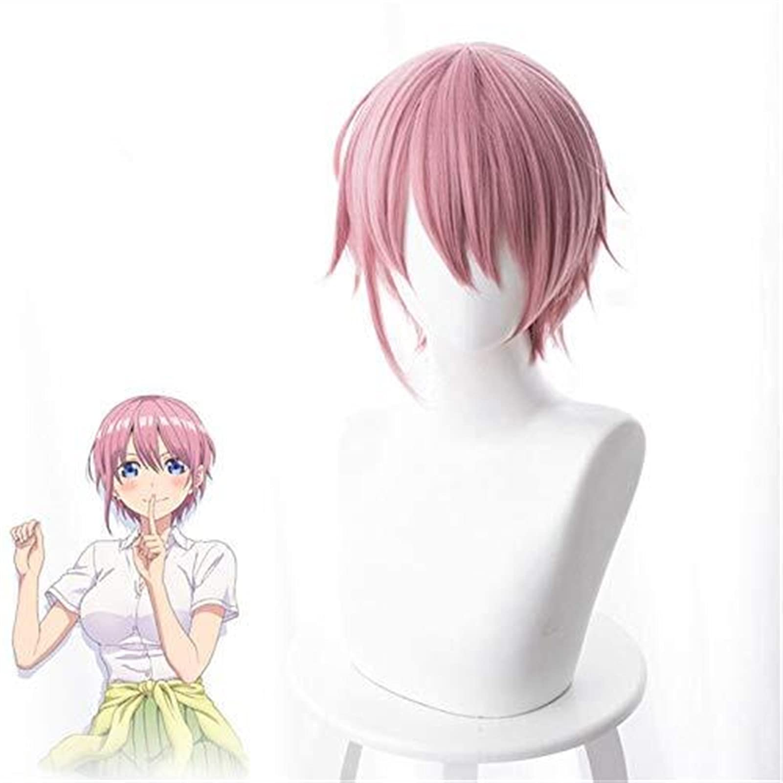 LINLINCD-Anime Coser Gotoubun no Hanayome Nakano Ichika Cosplay Perücken Rosa Kurze gerade Ichika Nakano Haare Halloween Karneval Kostüm Requisiten Perücken