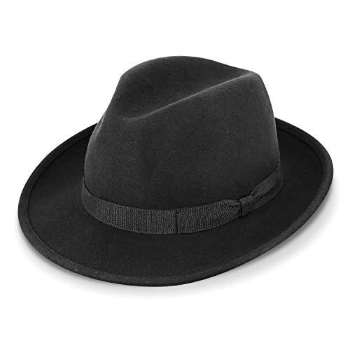 fiebig Fedora Wollfilzhut | Bogart Filzhut für Damen und Herren | Klassischer Sitz im Sommer und Winter | Classic Hat Made in Italy (62-XXL, Schwarz)