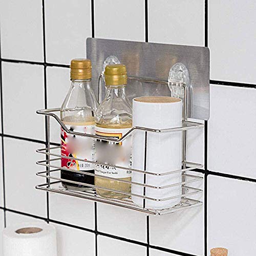 YIHANSS Badezimmerregal ohne Bohren, Organizer, Duschcaddy, Aufbewahrung, Küchenregal, spurloser Kleber, Wandmontage, Edelstahlkorb, 1 Packung