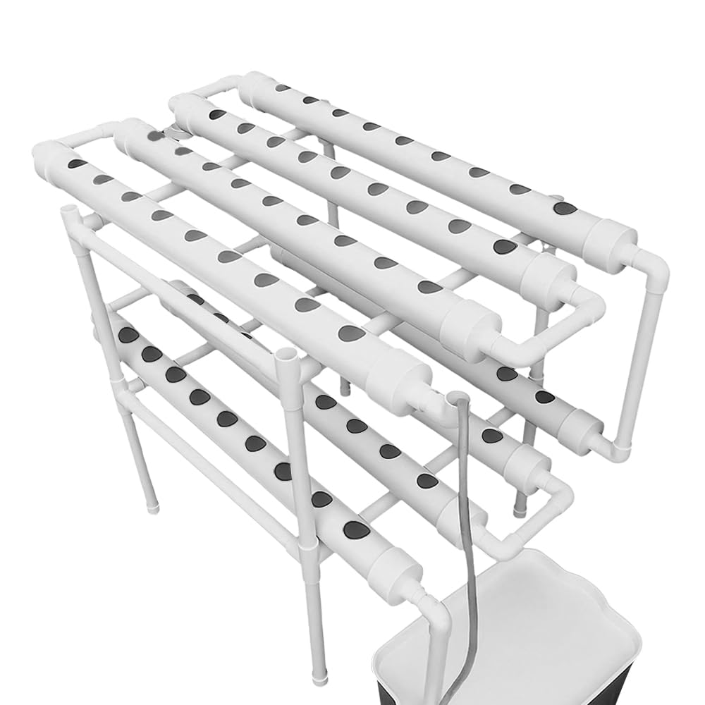 Hydroponic Grow Kit, Zweischichtige 72 Standorte PVC-U Growing System Anbausystem mit Automatische Bewässerung, Soilless Hydroponic System für Garten Balkon Anbau von Gemüse und Früchten, 98*55*72cm